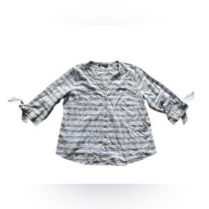 Anne Klein Blue White Striped 3/4 Sleeve Button Down Blouse Women’s 1X